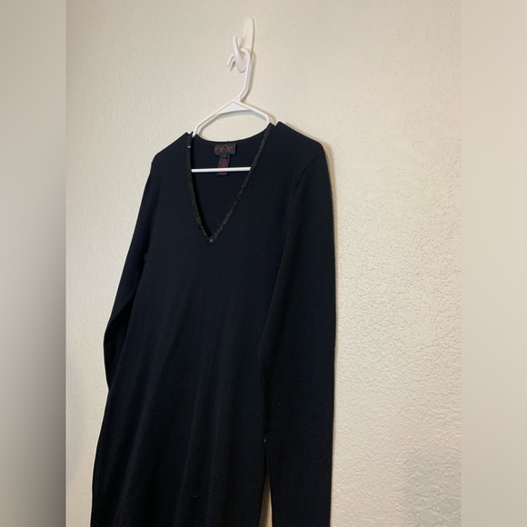 Ralph Lauren Vintage Meduim Silk Cotton Blend Knit Sweater Dress Sequins V Neck - Picture 3 of 8